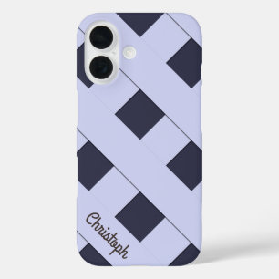 Geometrische kruising Pastel Blauwe Lijnen met naa iPhone 16 Hoesje