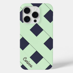 Geometrische kruising Pastel Green Lines met naam iPhone 15 Pro Case