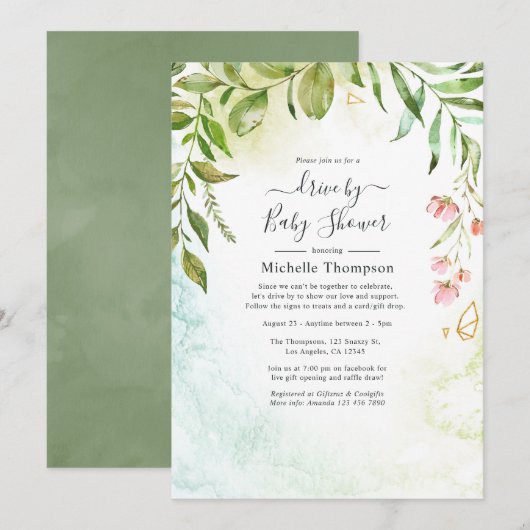 Geometrische krystal Greenery drive van de douwer Kaart (Voorkant / Achterkant)