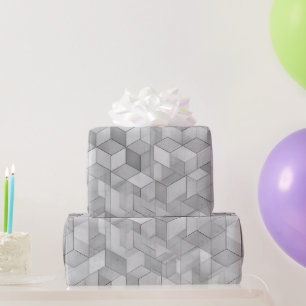 Geometrische Kubus Grijs Zilver Abstract Patroon Cadeaupapier
