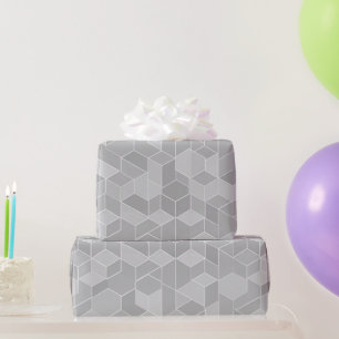 Geometrische Kubus Grijs Zilver Abstract Patroon Cadeaupapier