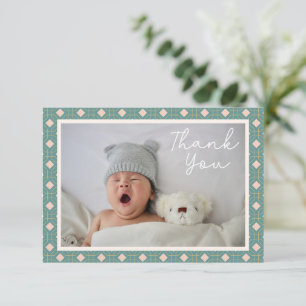 Geometrische kunst Blauwgroen twee Baby shower fot Bedankkaart