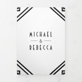 Geometrische kunst Deco Black en White QR Code Wed Drieluik Uitnodiging (Cover)