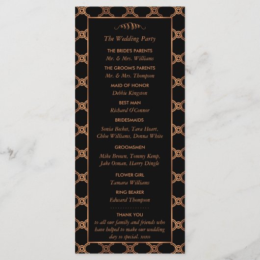 Geometrische Kunst Deco Gatsby Wedding Programma (Achterkant)