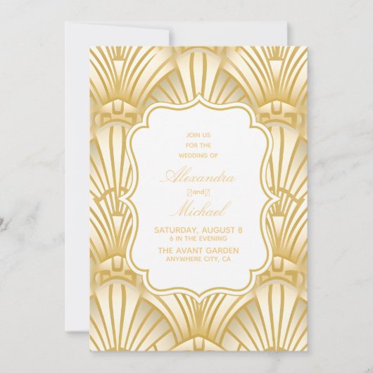  Geometrische kunst Deco Weddenschap White Gold Kaart (Voorkant)