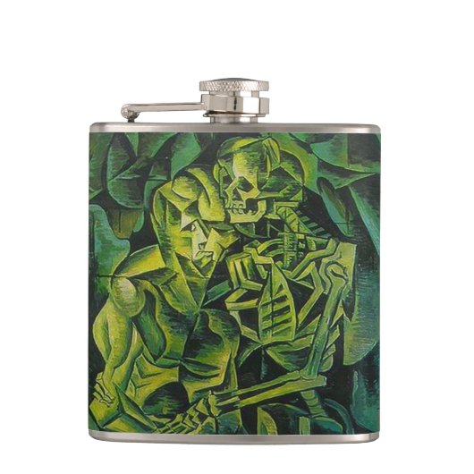 Geometrische kunst van abstract Man en skelet Heupfles (Voorkant)