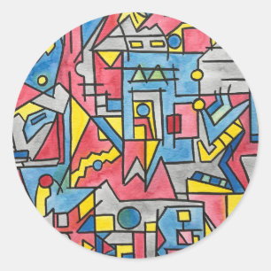 Geometrische kunst van Cityscape-Modern Bauhaus Ronde Sticker