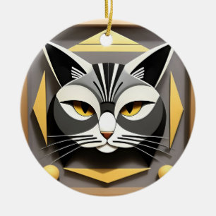 Geometrische kunst van een gestileerde kat abstrac keramisch ornament