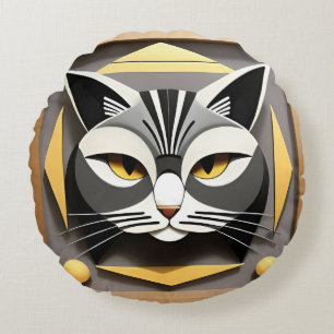 Geometrische kunst van een gestileerde kat abstrac rond kussen