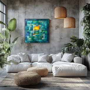 Geometrische landschapskunst - Blauwgroen en goude Perfect Poster