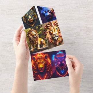 Geometrische Leeuwenkop Prism Design - Mesmerizing All In One Uitnodiging