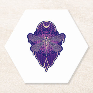 Geometrische libel Mandala Life Flower Symbool Kartonnen Onderzetters