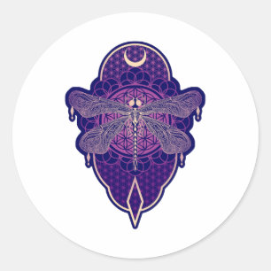 Geometrische libel Mandala Life Flower Symbool Ronde Sticker