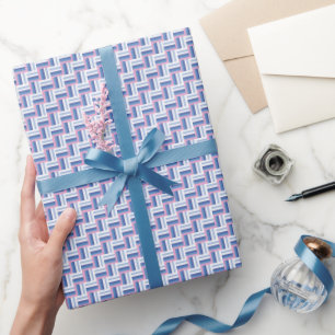 Geometrische lijn patroon roze blauw cadeaupapier