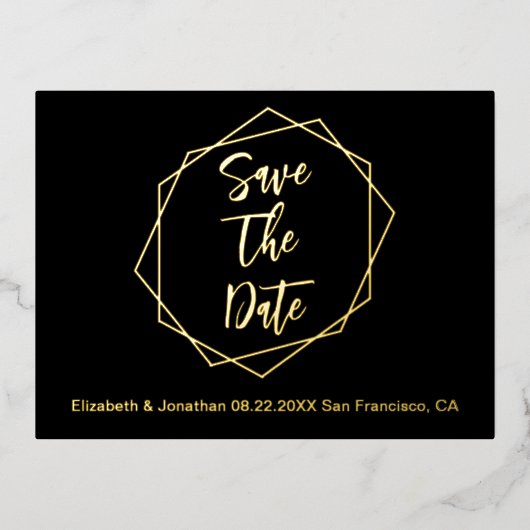 Geometrische Lijst bruiloft bewaart de datum Folie Uitnodiging Briefkaart (Voorkant)