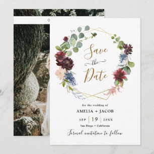 Geometrische Lijst Burgundy Navy Floral Save the D Kaart