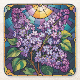 Geometrische Lijst Lilacs Glas in lood Onderzetter