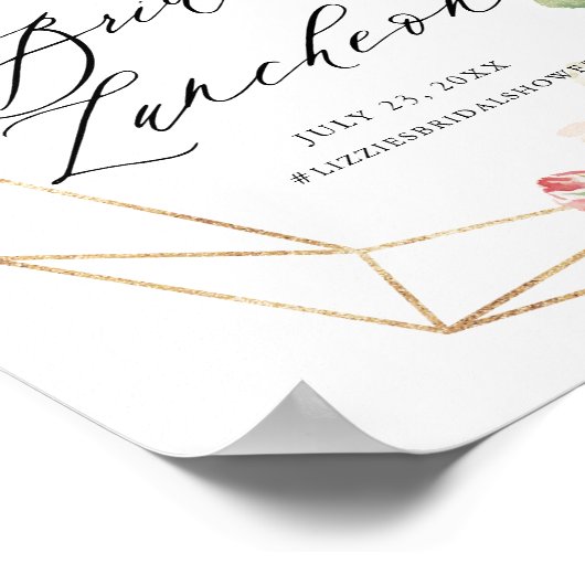 Geometrische lijst roze bloemrijke bruidslunch poster (Hoek)