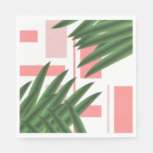 Geometrische Luau Tropische Palmbladeren Koraalgro Servet