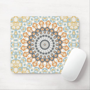 Geometrische Mandala in Oranje, Grijs en Blauw Muismat