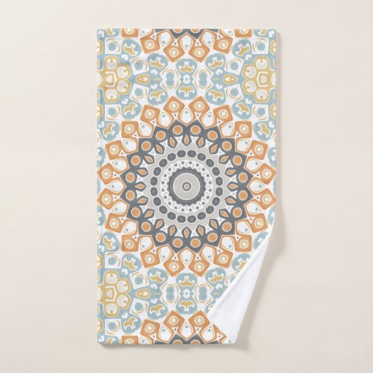 Geometrische mandala in Sinaasappel, grijs en blau Bad Handdoek (Handdoek)