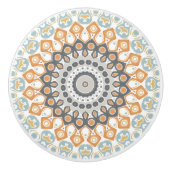 Geometrische mandala in Sinaasappel, grijs en blau Keramische Knop (Voorkant)