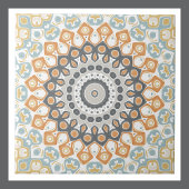 Geometrische mandala in Sinaasappel, grijs en blau Tegeltje
