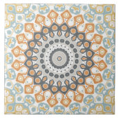 Geometrische mandala in Sinaasappel, grijs en blau Tegeltje (Voorkant)