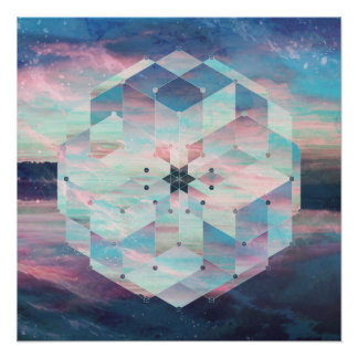 Geometrische Mandala Polyscape Ocean Pastel Blue Perfect Poster