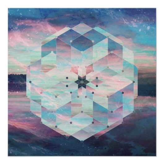 Geometrische Mandala Polyscape Ocean Pastel Blue Perfect Poster (Voorkant)