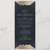Geometrische marine Blue Gold Gatsby Wedding Menu (Voorkant)