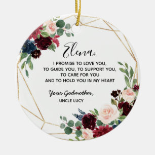 Geometrische marine Burgundy Floral Godfather Prom Keramisch Ornament