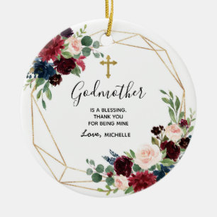 Geometrische marine Burgundy Floral Godmoeder keep Keramisch Ornament