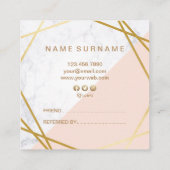 Geometrische marmer Gold Light Pink Square Referen Vierkante Visitekaartje (Achterkant)