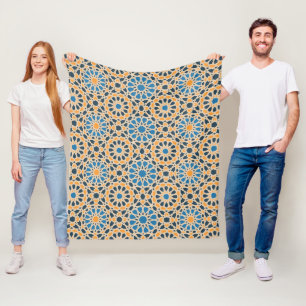 Geometrische Marokkaanse tegel & oranje patroon Fleece Deken
