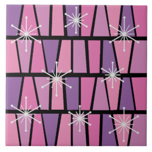 Geometrische MCM Abstract Roze Paarse Tegeltje