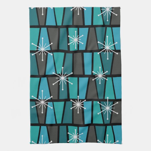 Geometrische MCM Abstracte Turquoise Blauwgroen Theedoek (Verticaal)