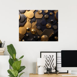 Geometrische Metallic Abstracte Wall Art - Goud en Poster