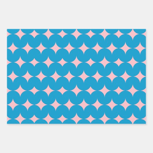 Geometrische middeleeuwse patronen in blauw en roz inpakpapier vel (Voorkant 3)