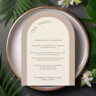 Geometrische Minimal Neutral Arch Wedding Menu Kaa Kaart