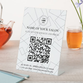 Geometrische minimalistische QR-code Salon Service Reclamebord Met Voetstuk