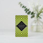 Geometrische Mod Bold Zwart en Neon Geel Patroon Visitekaartje (Staand voorkant)