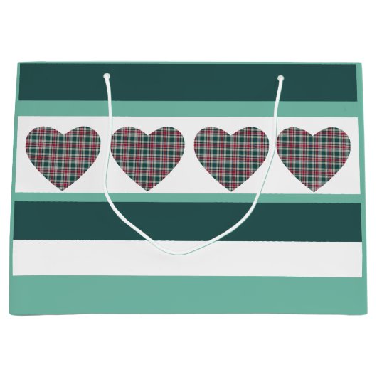 Geometrische moderne kerst Tartan harten Groot Cadeauzakje (Voorkant)