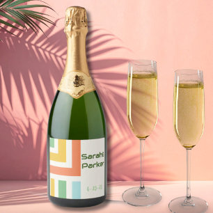 Geometrische moderne kleurenblok bruiloft geel sparkling wijnetiket
