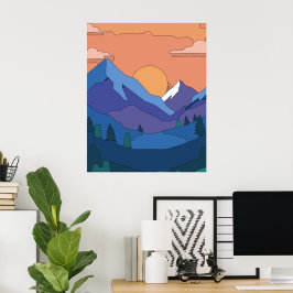 Geometrische Mountain Sunset Poster