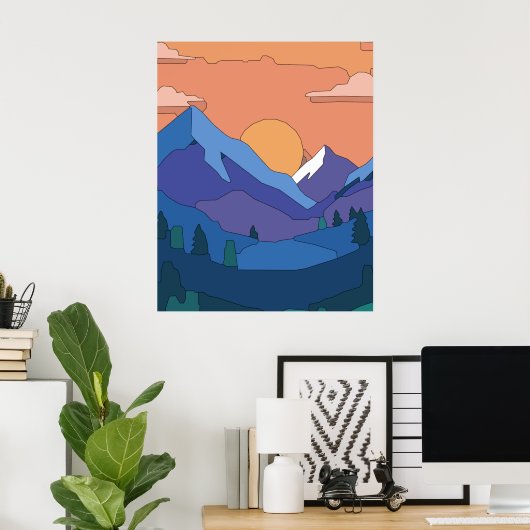 Geometrische Mountain Sunset Poster (Thuiskantoor)