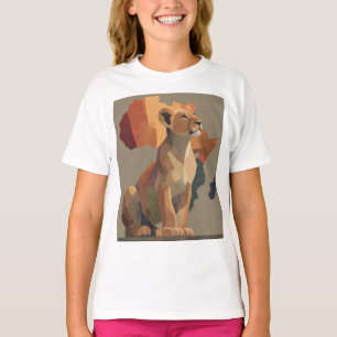 Geometrische mozaïek leeuwin met gestileerde Afrik T-shirt