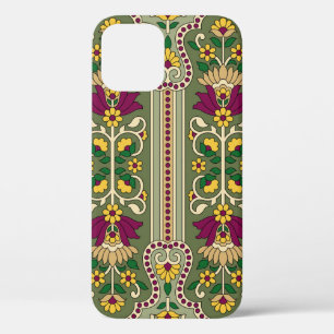 Geometrische Mughal Paisley-patroon op groene acht iPhone 12 Hoesje