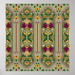 Geometrische Mughal Paisley-patroon op groene acht Poster