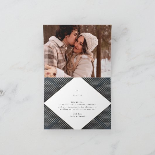 Geometrische Navy Gold Gatsby Bruiloft Dank u Kaar Bedankkaart (Binnen)